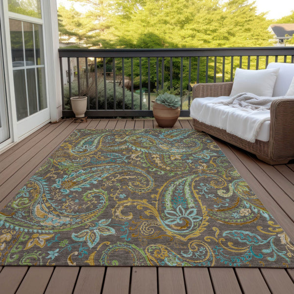 Homeroots 2' Artichoke Green Paisley Washable Indoor-outdoor Runner Rug For Easy Care And Style Chocolate Polyester 561398