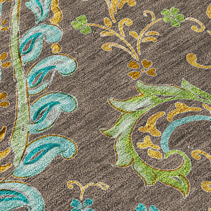 Homeroots 9' X 12' Brown Aqua And Gold Paisley Washable Non Skid Indoor Outdoor Area Rug Chocolate Polyester 561399