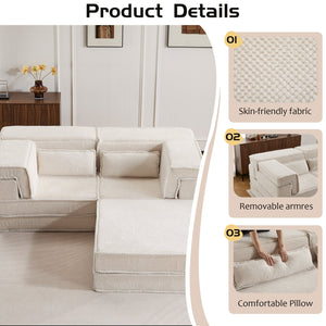 English Elm Compression Modular Mahjong Sofa Bed - Cozy Convertibility, Soft Circle Fleece, No Assembly, White W3723S00027