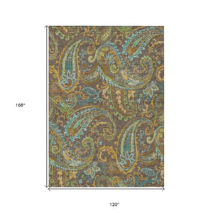Homeroots 2' Artichoke Green Paisley Washable Indoor-outdoor Runner Rug For Easy Care And Style Chocolate Polyester 561400