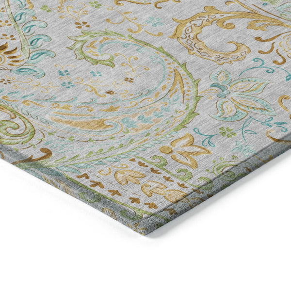 Homeroots 2' Artichoke Green Paisley Washable Indoor-outdoor Runner Rug For Easy Care And Style Gray Polyester 561402