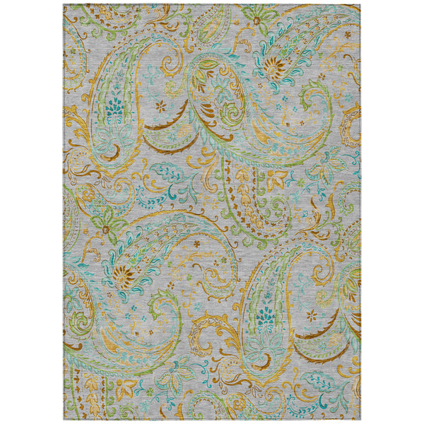 Homeroots 5' X 8' Gray And Gold Paisley Washable Non Skid Indoor Outdoor Area Rug Gray Polyester 561405