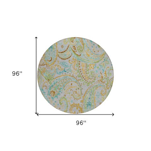 Homeroots 2' Artichoke Green Paisley Washable Indoor-outdoor Runner Rug For Easy Care And Style Gray Polyester 561406