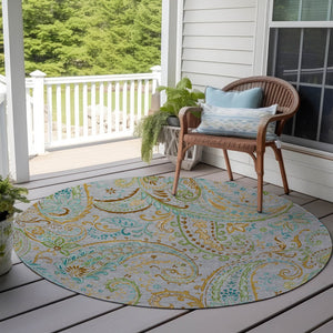 Homeroots 2' Artichoke Green Paisley Washable Indoor-outdoor Runner Rug For Easy Care And Style Gray Polyester 561406