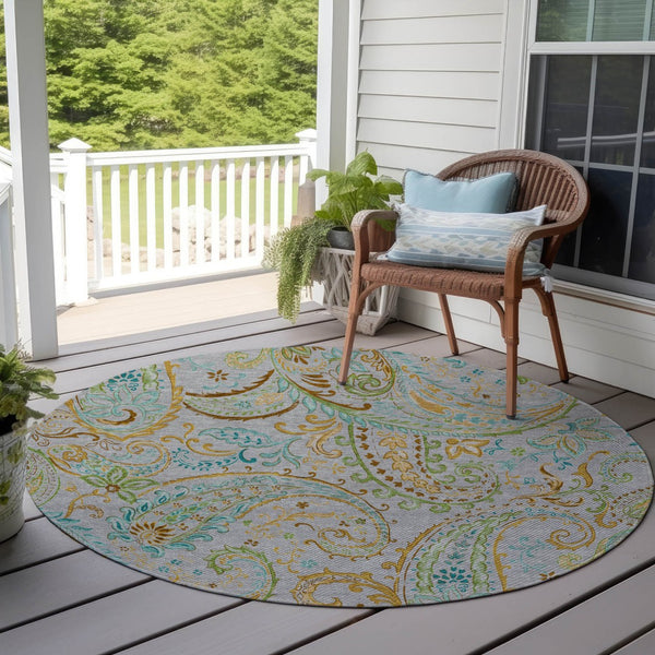 Homeroots 2' Artichoke Green Paisley Washable Indoor-outdoor Runner Rug For Easy Care And Style Gray Polyester 561406