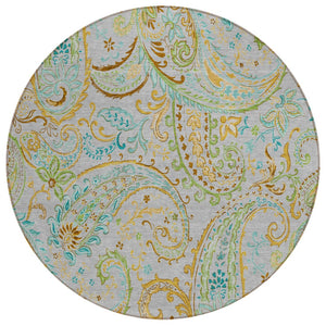 HomeRoots 5' Stylish Paisley Area Rug - Washable, Durable, UV-Resistant for Indoor & Outdoor Spaces Gray 561406