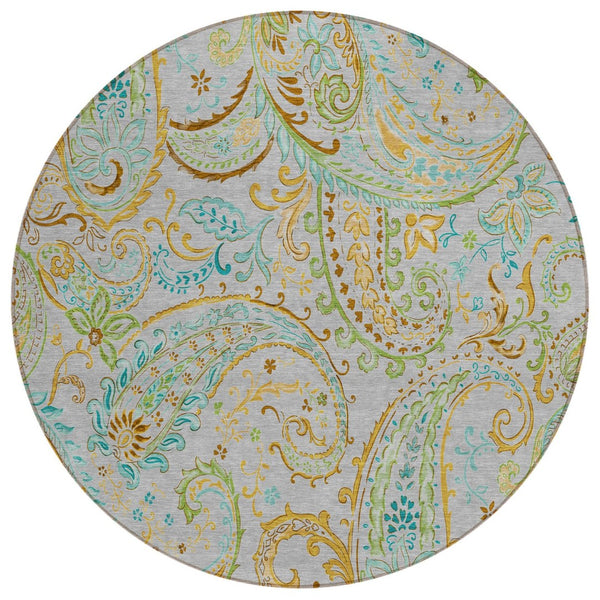 HomeRoots 5' Stylish Paisley Area Rug - Washable, Durable, UV-Resistant for Indoor & Outdoor Spaces Gray 561406