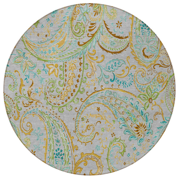 Homeroots 2' Artichoke Green Paisley Washable Indoor-outdoor Runner Rug For Easy Care And Style Gray Polyester 561406
