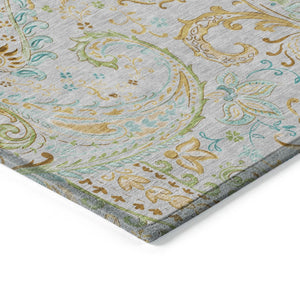 Homeroots 2' Artichoke Green Paisley Washable Indoor-outdoor Runner Rug For Easy Care And Style Gray Polyester 561407