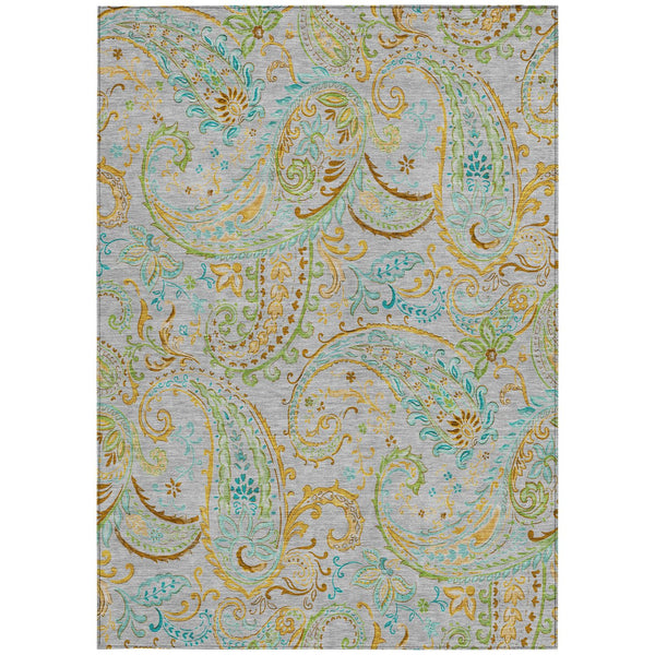 Homeroots 2' Artichoke Green Paisley Washable Indoor-outdoor Runner Rug For Easy Care And Style Gray Polyester 561407