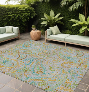 Homeroots 2' Artichoke Green Paisley Washable Indoor-outdoor Runner Rug For Easy Care And Style Gray Polyester 561408