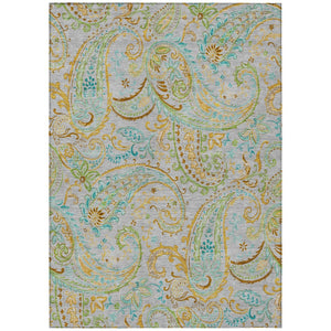 HomeRoots 5' Stylish Paisley Area Rug - Washable, Durable, UV-Resistant for Indoor & Outdoor Spaces Gray 561408