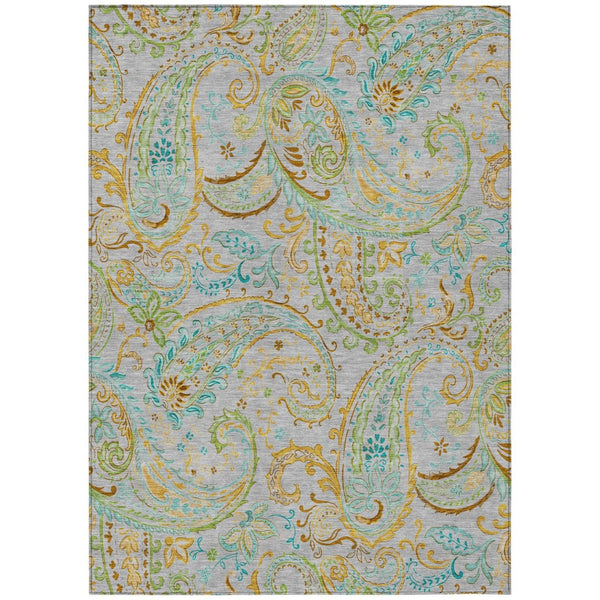 HomeRoots 5' Stylish Paisley Area Rug - Washable, Durable, UV-Resistant for Indoor & Outdoor Spaces Gray 561408