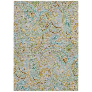 HomeRoots 5' Stylish Paisley Area Rug - Washable, Durable, UV-Resistant for Indoor & Outdoor Spaces Gray 561409