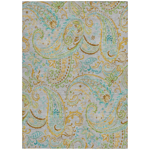 HomeRoots 5' Stylish Paisley Area Rug - Washable, Durable, UV-Resistant for Indoor & Outdoor Spaces Gray 561409