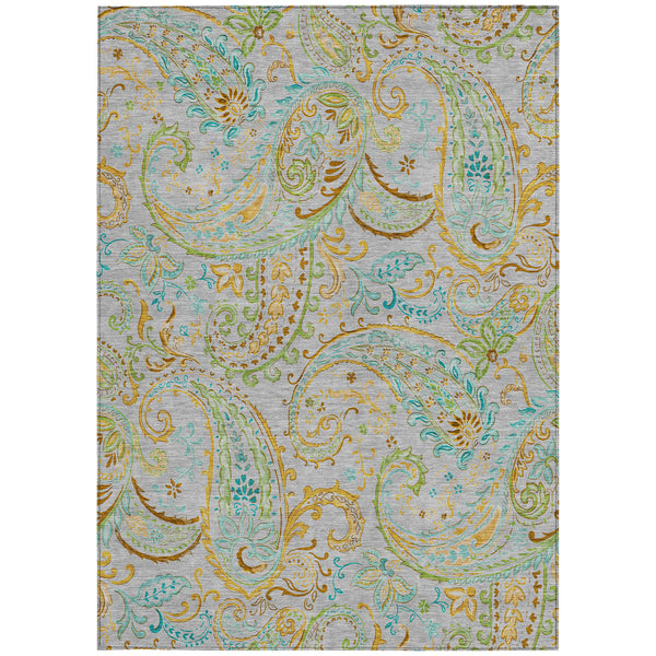 Homeroots 10' X 14' Gray And Gold Paisley Washable Non Skid Indoor Outdoor Area Rug Gray Polyester 561409