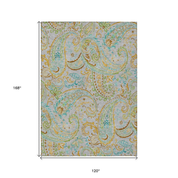 HomeRoots 5' Stylish Paisley Area Rug - Washable, Durable, UV-Resistant for Indoor & Outdoor Spaces Gray 561409