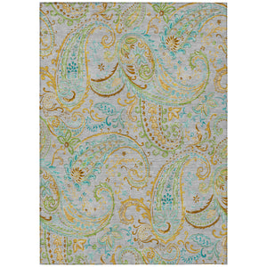 Homeroots 10' X 14' Gray And Gold Paisley Washable Non Skid Indoor Outdoor Area Rug Gray Polyester 561409