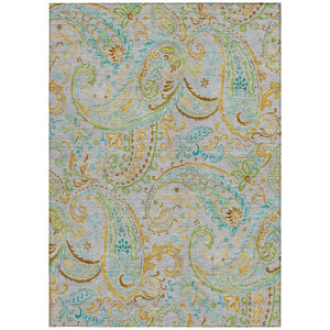 Homeroots 10' X 14' Gray And Gold Paisley Washable Non Skid Indoor Outdoor Area Rug Gray Polyester 561409
