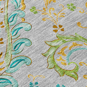 Homeroots 10' X 14' Gray And Gold Paisley Washable Non Skid Indoor Outdoor Area Rug Gray Polyester 561409