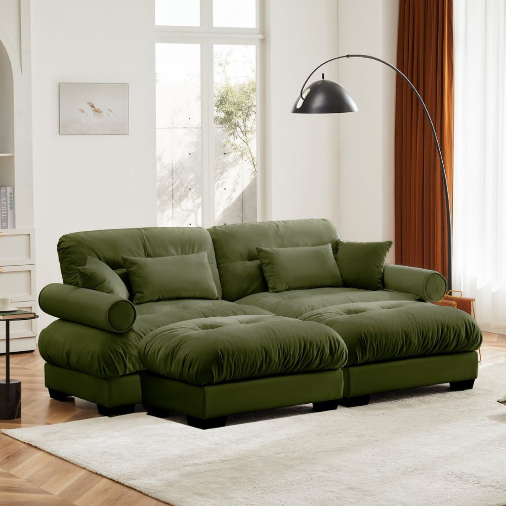 English Elm Over Size Modern Two-Seater Sofa With Ottoman, Olive Green Velvet, Stylish Comfort & Flexibility W714S01106-GIGA