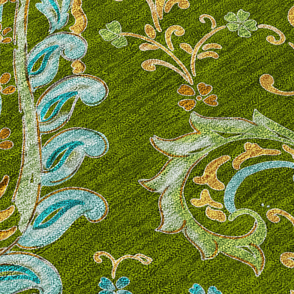 Homeroots 3' X 5' Green Paisley Washable Non Skid Indoor Outdoor Area Rug Green Polyester 561413