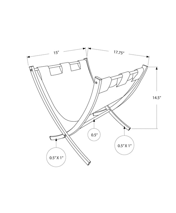 English Elm Magazine Freestanding Leather-Look Rack with Chrome Frame — Sleek Organizer for Magazines, Tablets, Living Room Storage B2710P218916