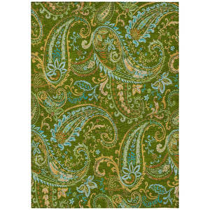 Homeroots 5' X 8' Green Paisley Washable Non Skid Indoor Outdoor Area Rug Green Polyester 561414