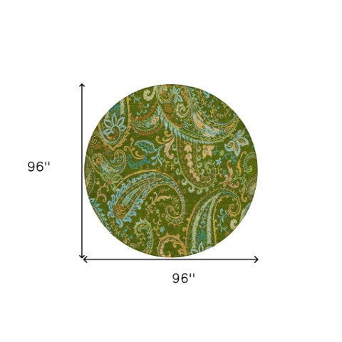Homeroots 2' Artichoke Green Paisley Washable Indoor-outdoor Runner Rug For Easy Care And Style Green Polyester 561415