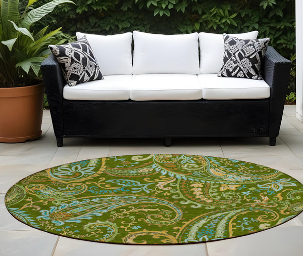 Homeroots 2' Artichoke Green Paisley Washable Indoor-outdoor Runner Rug For Easy Care And Style Green Polyester 561415