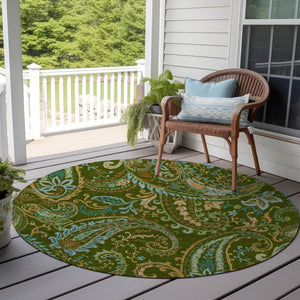 Homeroots 2' Artichoke Green Paisley Washable Indoor-outdoor Runner Rug For Easy Care And Style Green Polyester 561415