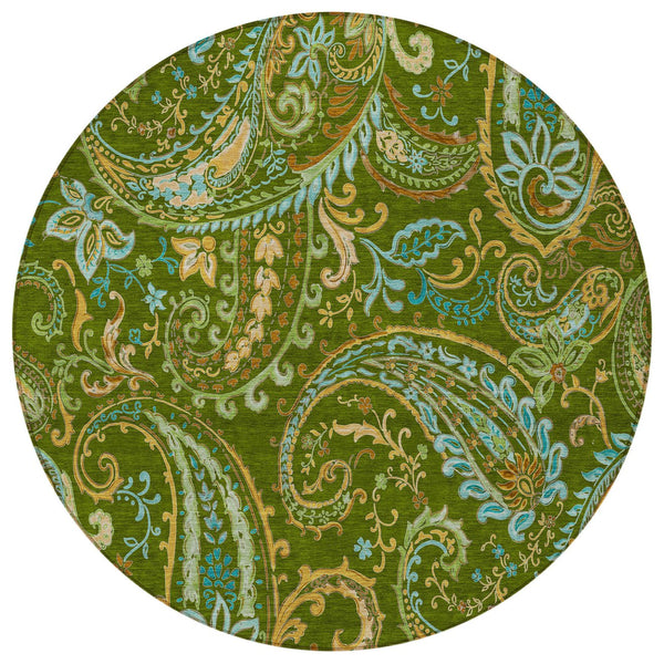 Homeroots 2' Artichoke Green Paisley Washable Indoor-outdoor Runner Rug For Easy Care And Style Green Polyester 561415