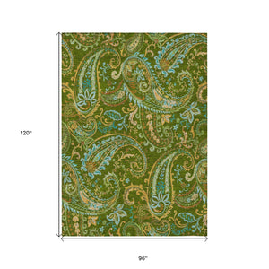 Homeroots 8' X 10' Green Paisley Washable Non Skid Indoor Outdoor Area Rug Green Polyester 561416