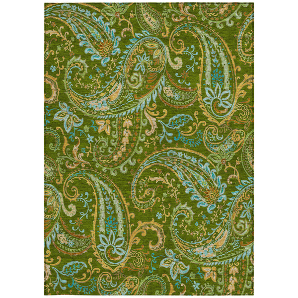 Homeroots 8' X 10' Green Paisley Washable Non Skid Indoor Outdoor Area Rug Green Polyester 561416