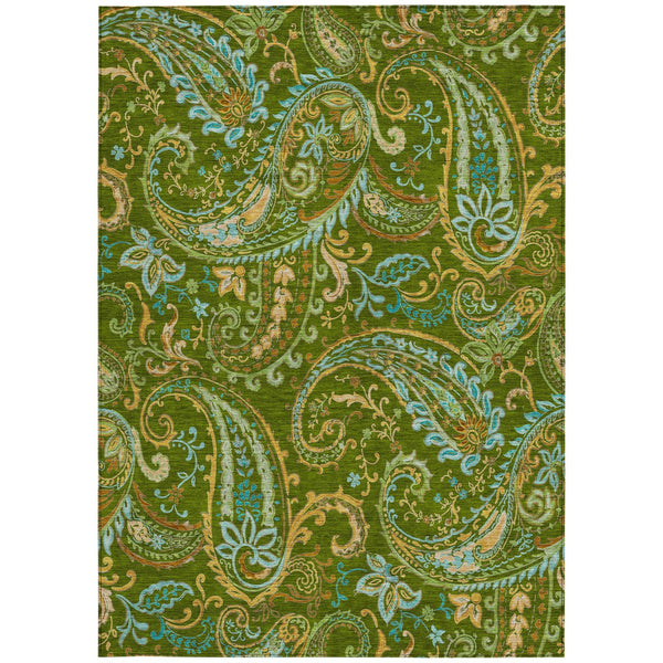 Homeroots 2' Artichoke Green Paisley Washable Indoor-outdoor Runner Rug For Easy Care And Style Green Polyester 561417