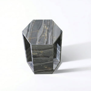 English Elm Genuine Solid Marble Hexagonal Pedestal End Table Polished Stone for Modern Living Blue+Multi W1696P407997