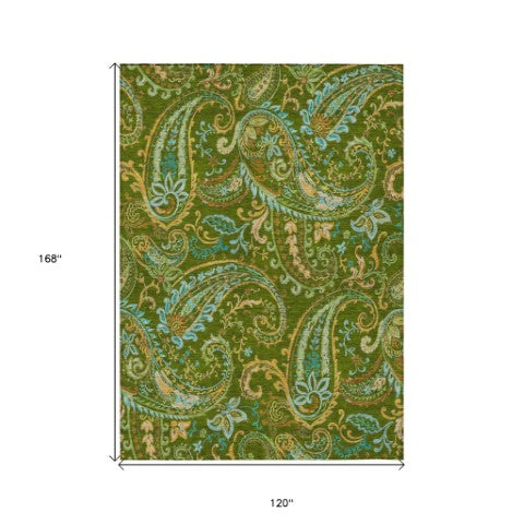 Homeroots 2' Artichoke Green Paisley Washable Indoor-outdoor Runner Rug For Easy Care And Style Green Polyester 561418