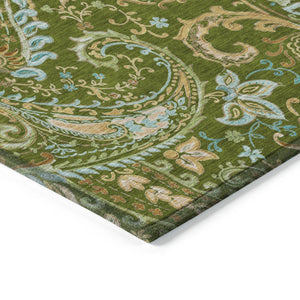 Homeroots 2' Artichoke Green Paisley Washable Indoor-outdoor Runner Rug For Easy Care And Style Green Polyester 561418