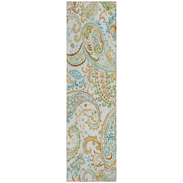 Homeroots 8' Runner Ivory And Gold Paisley Washable Non Skid Indoor Outdoor Runner Rug Ivory Polyester 561420