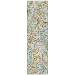 Homeroots 8' Runner Ivory And Gold Paisley Washable Non Skid Indoor Outdoor Runner Rug Ivory Polyester 561420