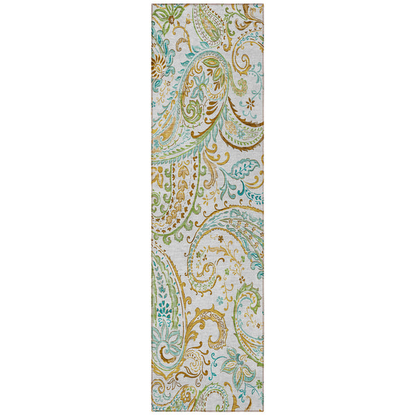 Homeroots 8' Runner Ivory And Gold Paisley Washable Non Skid Indoor Outdoor Runner Rug Ivory Polyester 561420