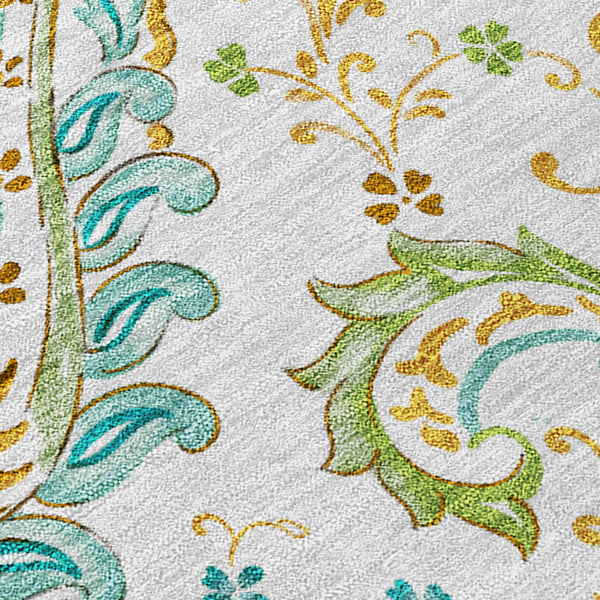 Homeroots 8' Runner Ivory And Gold Paisley Washable Non Skid Indoor Outdoor Runner Rug Ivory Polyester 561420