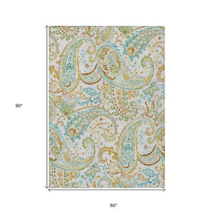 Homeroots 2' Artichoke Green Paisley Washable Indoor-outdoor Runner Rug For Easy Care And Style Ivory Polyester 561423