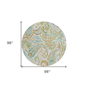 Homeroots 2' Artichoke Green Paisley Washable Indoor-outdoor Runner Rug For Easy Care And Style Ivory Polyester 561424