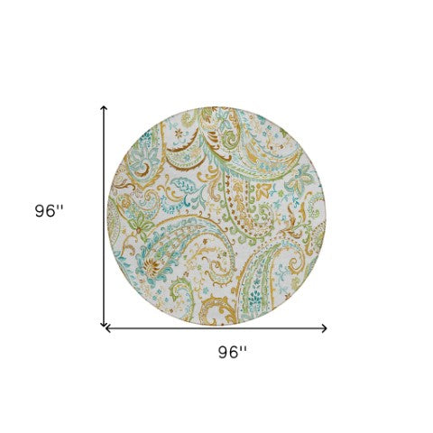 Homeroots 2' Artichoke Green Paisley Washable Indoor-outdoor Runner Rug For Easy Care And Style Ivory Polyester 561424