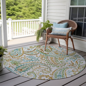 Homeroots 2' Artichoke Green Paisley Washable Indoor-outdoor Runner Rug For Easy Care And Style Ivory Polyester 561424
