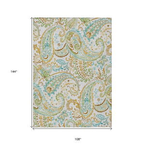Homeroots 2' Artichoke Green Paisley Washable Indoor-outdoor Runner Rug For Easy Care And Style Ivory Polyester 561426