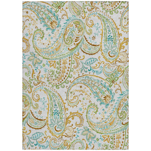 Homeroots 2' Artichoke Green Paisley Washable Indoor-outdoor Runner Rug For Easy Care And Style Ivory Polyester 561426