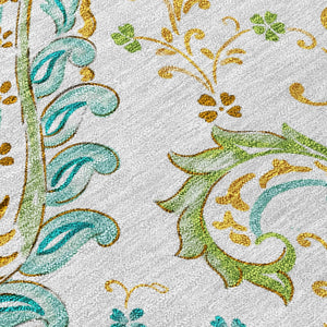 Homeroots 2' Artichoke Green Paisley Washable Indoor-outdoor Runner Rug For Easy Care And Style Ivory Polyester 561426