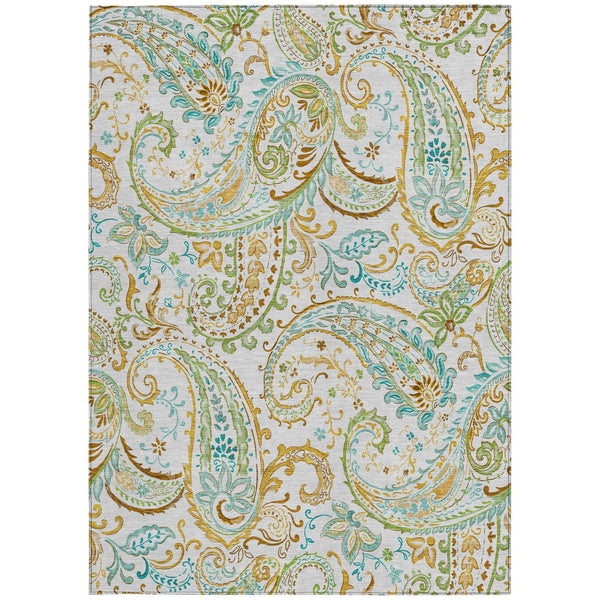 Homeroots 2' Artichoke Green Paisley Washable Indoor-outdoor Runner Rug For Easy Care And Style Ivory Polyester 561427